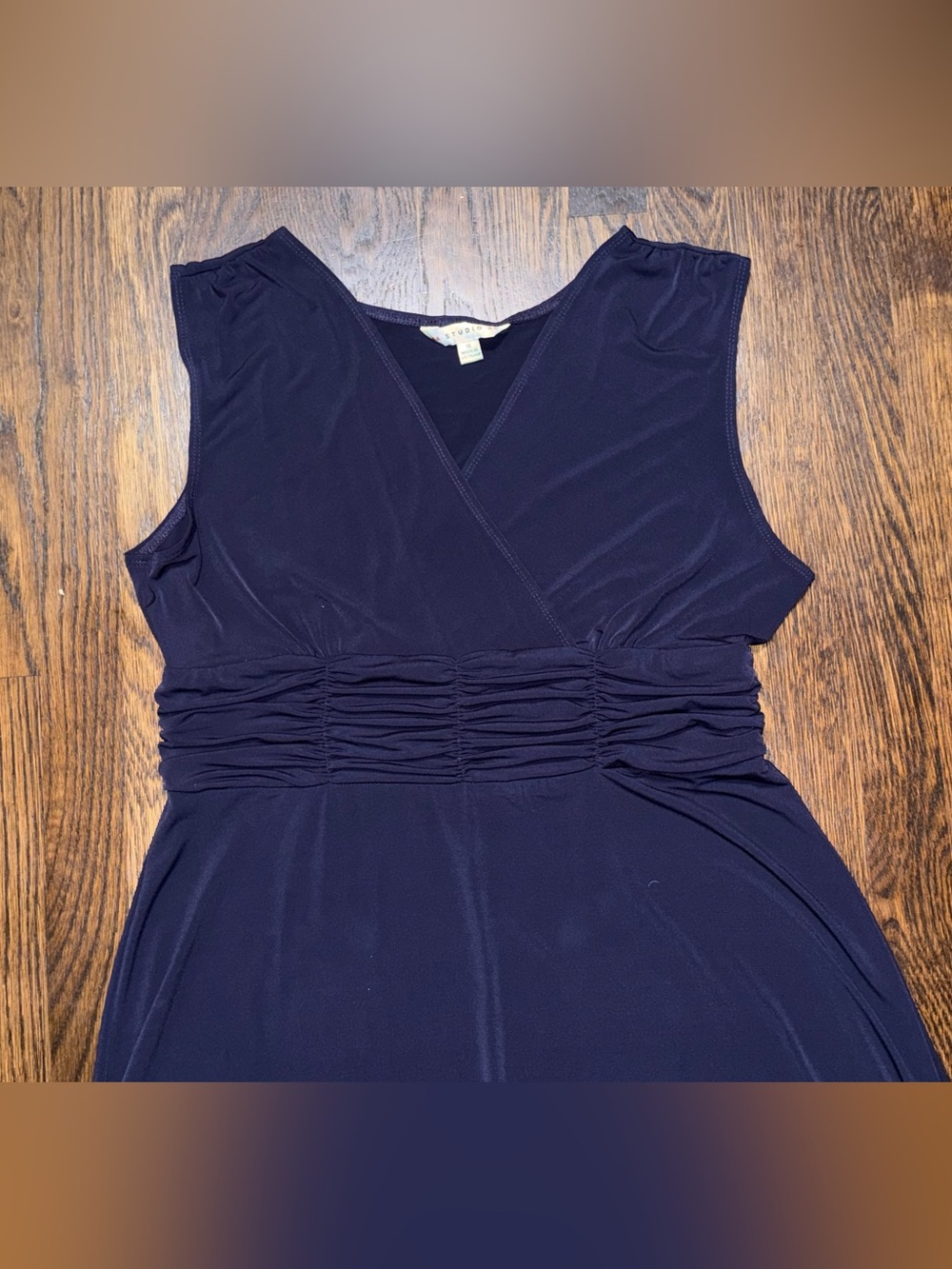 Studio Purple A-Line Maxi Dress Size 18 V-Neck Sleeveless Ruched Stretch Knit
